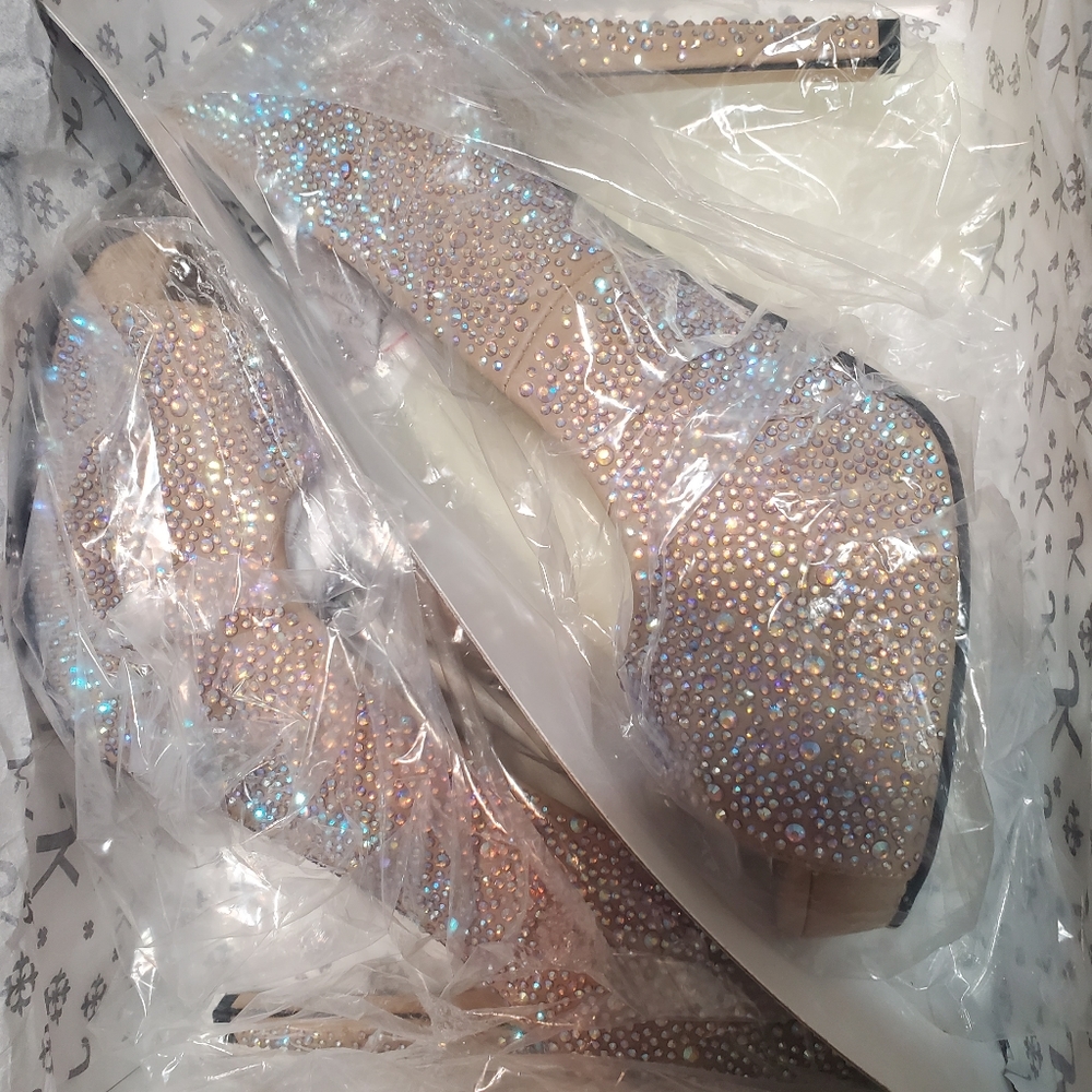 Tan Glitter Rhinestone Pumps